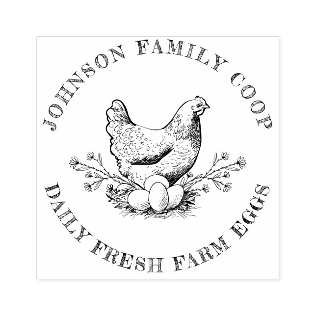 Niedlicher Vintager, handgezeichnet Hennenhähnchen Gummistempel (Prägung)