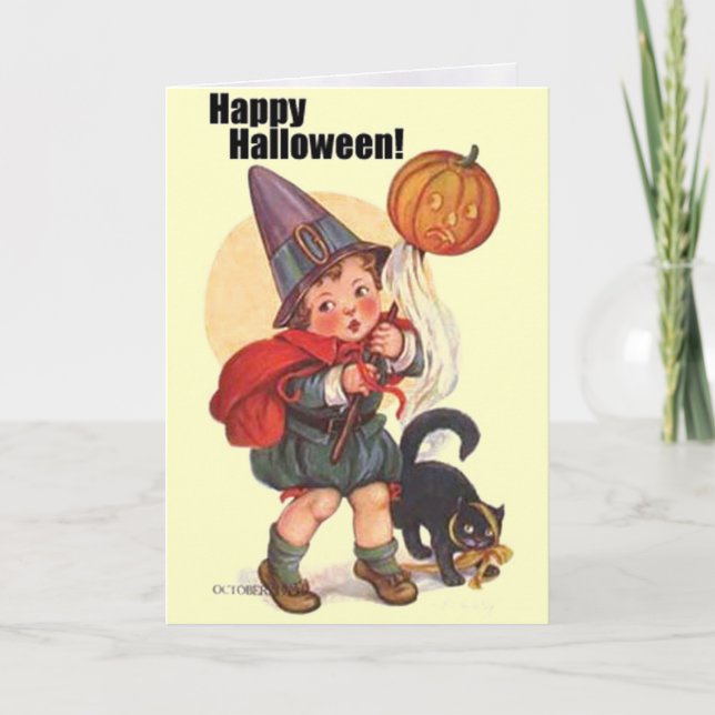 Niedlicher Vintager Happy Halloween Trick oder Tre Karte (Vorderseite)