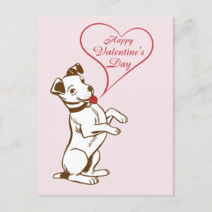 Niedlicher Vintager Hund Happy Valentines Day Pink Postkarte