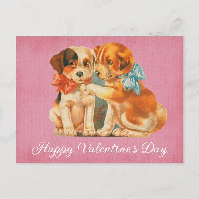 Niedlicher Vintager Hund Happy Valentines Day Postkarte (Vorderseite)