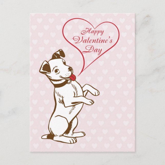 Niedlicher Vintager Hund Happy Valentines Day Postkarte (Vorderseite)