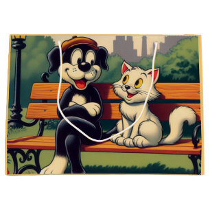Niedlicher, Vintager Hund/Kater-Cartoon Große Geschenktüte