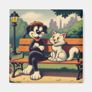 Niedlicher, Vintager Hund/Kater-Cartoon Magnet
