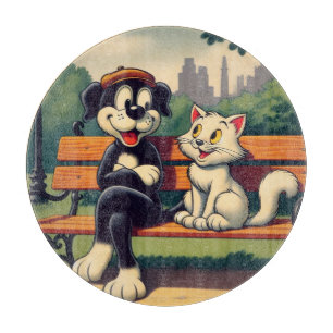 Niedlicher, Vintager Hund/Kater-Cartoon Schneidebrett