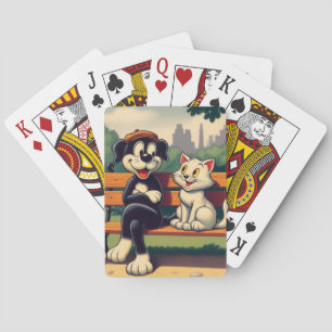 Niedlicher, Vintager Hund/Kater-Cartoon Spielkarten
