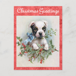 Niedlicher Vintager Hund Weihnachtsgrüße Postkarte