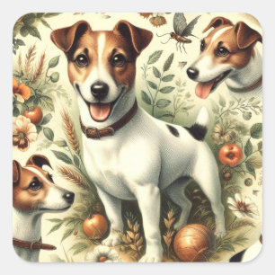 Niedlicher Vintager Jack Russell Terrier Quadratischer Aufkleber