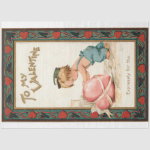 Niedlicher Vintager Junge mit Valentinherz Seidenpapier