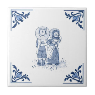 Niedlicher Vintager Junge und Girl Delft Blau & We Fliese