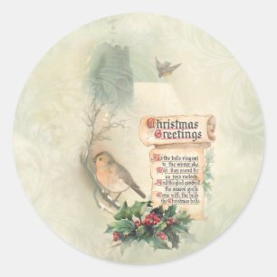 Niedlicher Vintager Kardinal auf Holly Branch Runder Aufkleber