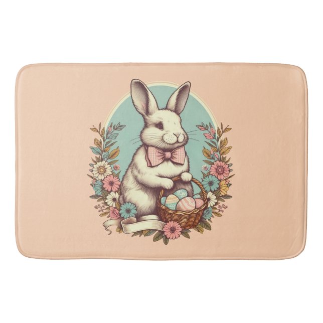 Niedlicher, Vintager Osterhase/Ei/Korb Badematte (Vorderseite)