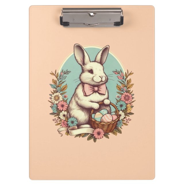 Niedlicher, Vintager Osterhase/Ei/Korb Klemmbrett (Vorderseite)