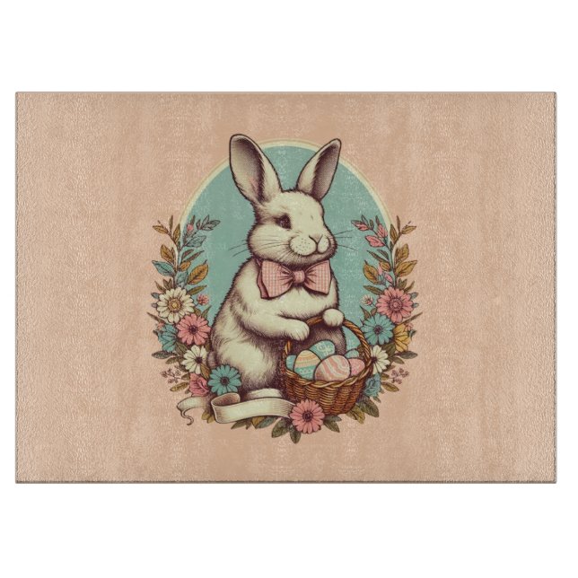 Niedlicher, Vintager Osterhase/Ei/Korb Schneidebrett (Vorderseite)
