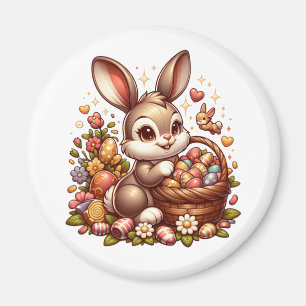 Niedlicher Vintager Osterhase, Korb und Eier Magnet