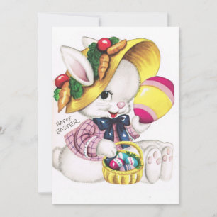Niedlicher Vintager Osterhase mit Ei Feiertagskarte