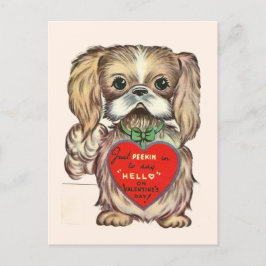 Niedlicher Vintager Pekingese Welpenhund Valentine Postkarte