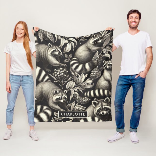 Niedlicher Vintager Racoon Nahtlos Fleecedecke (Beispiel)