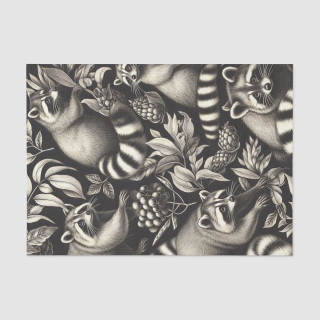 Niedlicher Vintager Racoon Nahtlos Seidenpapier (Vorderseite)
