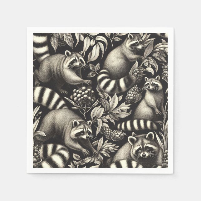 Niedlicher Vintager Racoon Nahtlos Serviette (Vorderseite)