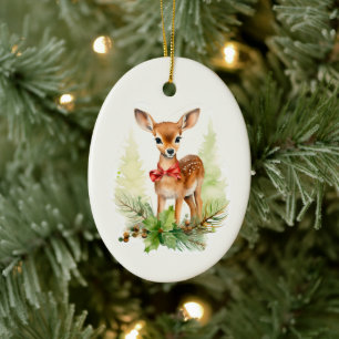 Niedlicher Vintager Rentier Keramik Ornament