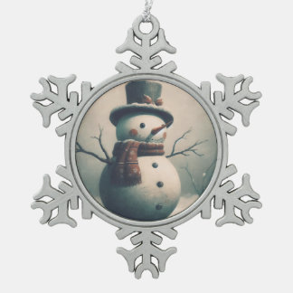 Niedlicher Vintager Schneemann für Schneeweihnacht Schneeflocken Zinn-Ornament