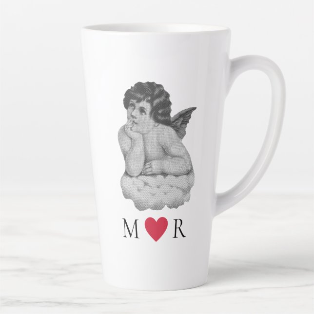 Niedlicher Vintager Schwarz-weißer Cherub Angel Pa Milchtasse (Rechts)