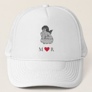 Niedlicher Vintager Schwarz-weißer Cherub Angel Pa Truckerkappe