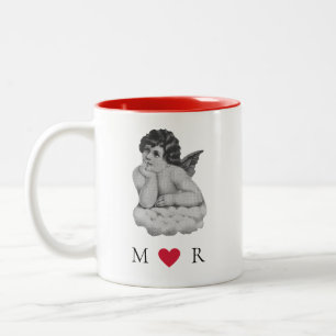 Niedlicher Vintager Schwarz-weißer Cherub Angel Pa Zweifarbige Tasse