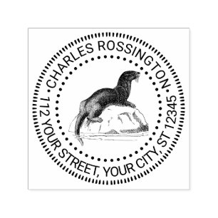 Niedlicher Vintager Sea Otter Zeichn #1 Namensadre Permastempel