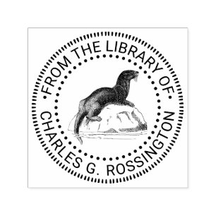 Niedlicher Vintager Seeoster Zeichnend Bibliotheks Permastempel