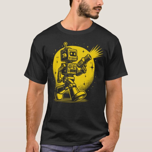 Niedlicher Vintager Spielzeugrobot mit Ray Gun T-Shirt (Vorderseite)