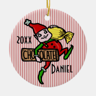 Niedlicher Vintager Süßigkeits-Weihnachtself Keramik Ornament