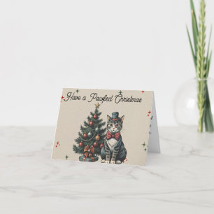 Niedlicher Vintager Tabby Cat Christmas Vielen Dan Dankeskarte