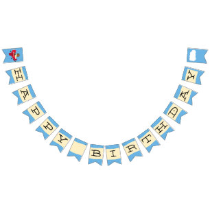 Niedlicher Vintager Teddy Bär Pilot Happy Birthday Wimpelkette