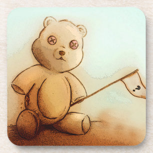 Niedlicher Vintager Teddybär, 6 Plastik-Untersetze Getränkeuntersetzer
