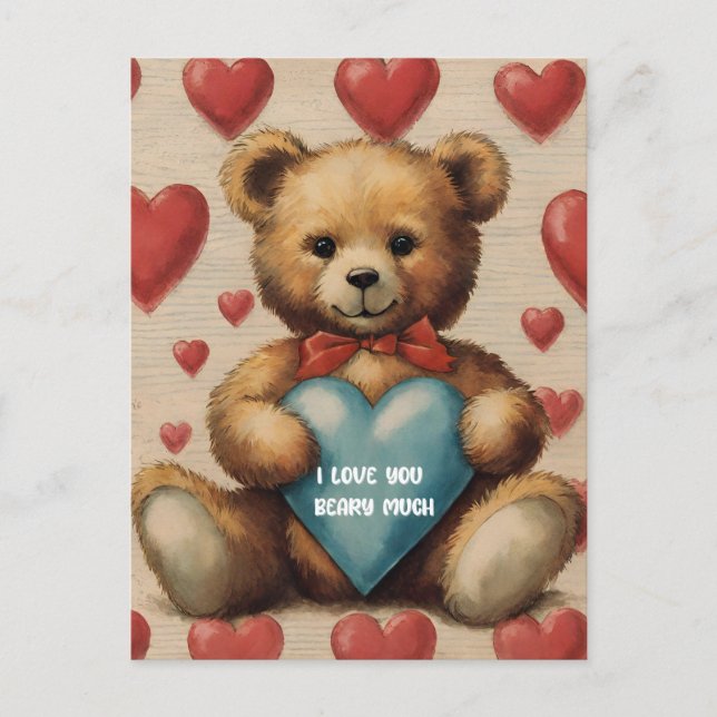 Niedlicher Vintager Teddybär I Liebe Sie Valentine Postkarte (Vorderseite)