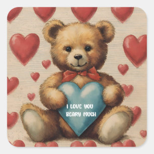 Niedlicher Vintager Teddybär I Liebe Sie Valentine Quadratischer Aufkleber