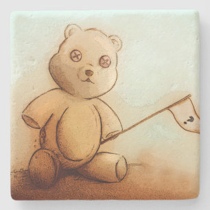 Niedlicher Vintager Teddybär, Stone Untersetzer