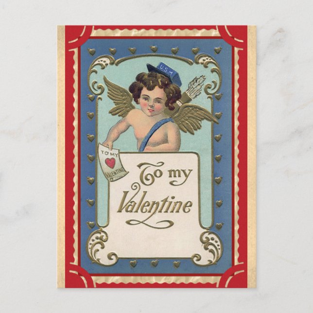 Niedlicher Vintager Valentinstag Angel Cherub Lett Postkarte (Vorderseite)