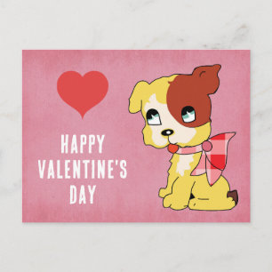Niedlicher Vintager Valentinstag Hund Rotes Herz R Postkarte