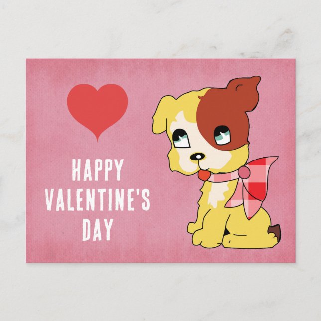 Niedlicher Vintager Valentinstag Hund Rotes Herz R Postkarte (Vorderseite)