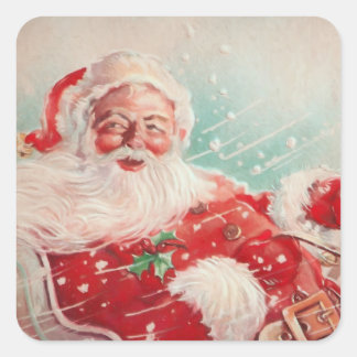 Niedlicher Vintager Weihnachtsmann Quadratischer Aufkleber