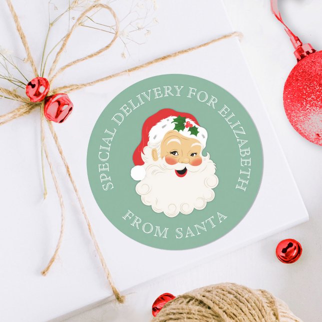 Niedlicher Vintager Weihnachtsmann Runder Aufkleber (A cute Christmas Santa Claus Sticker. Personalize it for your Christmas gifts.)