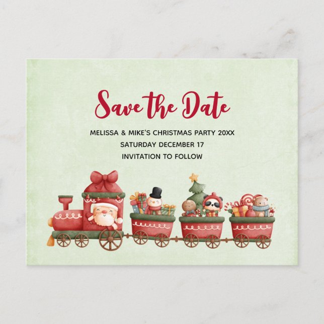Niedlicher Vintager Weihnachtszug Save the Date mi Einladungspostkarte (Vorderseite)