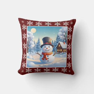 Niedlicher Vintager Winterschneemann Frohe Weihnac Kissen