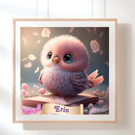 Niedlicher Vogel Baby Pink Buch Personalisierte Ku Poster