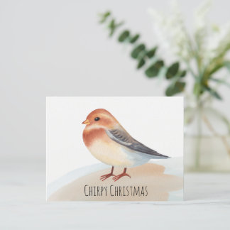 Niedlicher Vogel Frohe Weihnachtswasserfarbe Chirp Feiertagspostkarte