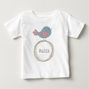 Niedlicher Vogel-Individuelle Name Baby T-shirt