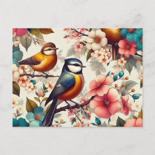 Niedlicher Vogel mit Blume-Break auf Baumnähte Feiertagspostkarte