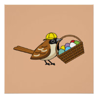 Niedlicher Vogel mit bunten Eierkörben